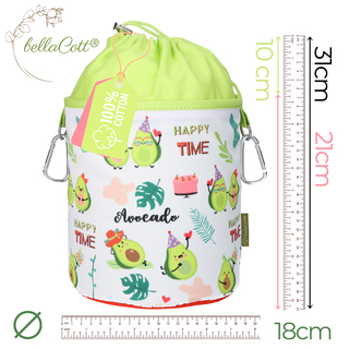 Wscheklammerbeutel aus Baumwolle mit zwei Karabinerhaken - Design Avocado