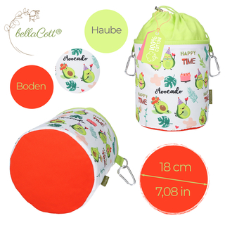 Wscheklammerbeutel aus Baumwolle mit zwei Karabinerhaken - Design Avocado