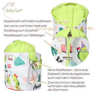 Wscheklammerbeutel aus Baumwolle mit zwei Karabinerhaken - Design Avocado
