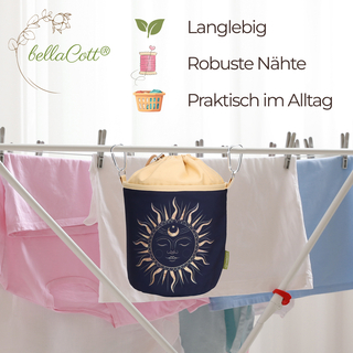 W�scheklammerbeutel aus Baumwolle mit zwei Karabinerhaken - Design Sonne