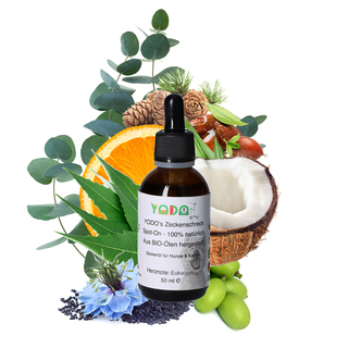 YODOs Zeckenschreck Zeckenl fr Hunde und Katzen, aus 7 BIO-len, Eukalyptus, 50 ml (1250 Tropfen)