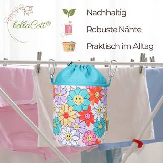 96 Wscheklammern Orange Grau Edelstahl und 1 bellaCott Wscheklammerbeutel Blumen Smileys