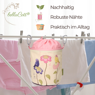 96 Wscheklammern mit Softgrip Blau Grn Wei Lila Anthrazit und 1 bellaCott Wscheklammerbeutel Vgel auf Blumen