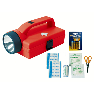 1. Hilfe Koffer mit Taschenlampe & 4 Varta AA Batterien